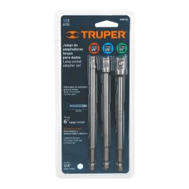 JUEGO DE 3 ADAPTADORES LARGOS PARA DADOS DE 1/4", 3/8" Y 1/2" TRUPER ADA-3L