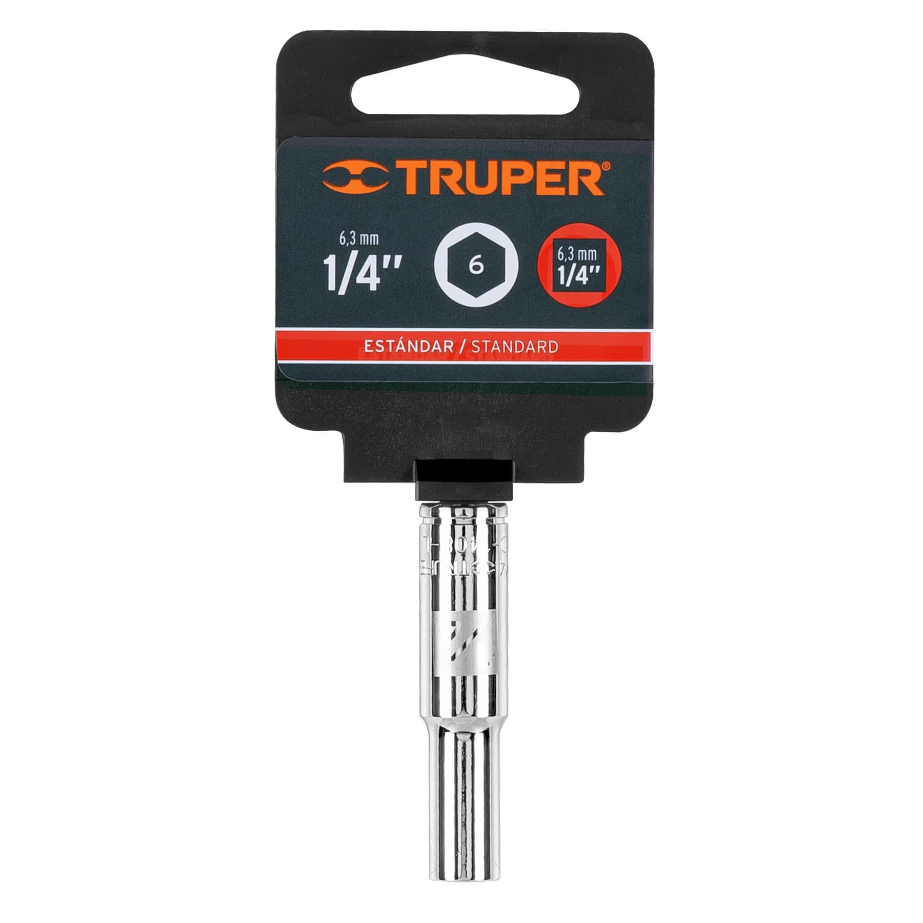 D-1408-L+E1 DADO LARGO DE 1/4", 6 PUNTAS CUADRO 1/4" TRUPER D-1408-L