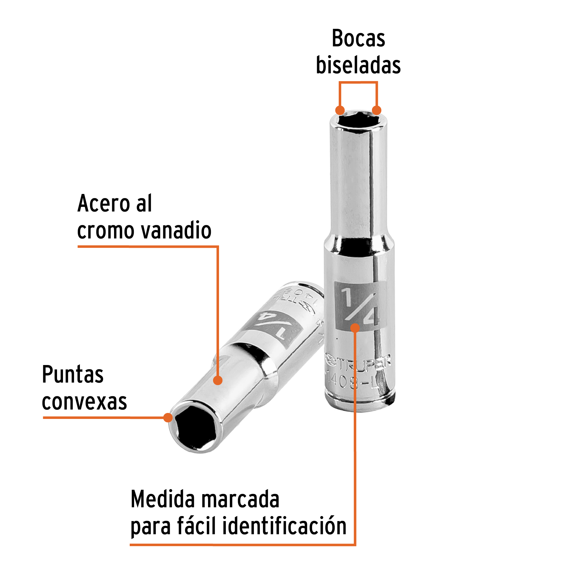 D-1408-L+FC1 DADO LARGO DE 1/4", 6 PUNTAS CUADRO 1/4" TRUPER D-1408-L - Imagen 2