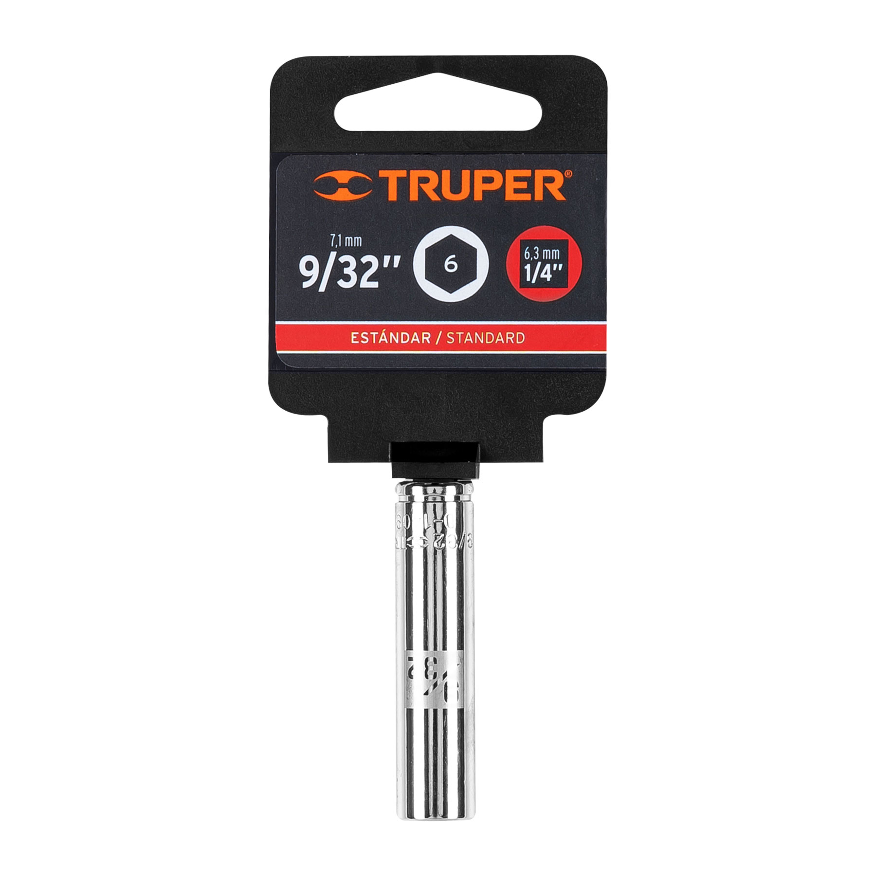 D-1409-L+E1 DADO LARGO DE 9/32", 6 PUNTAS, CUADRO DE 1/4" TRUPER D-1409L