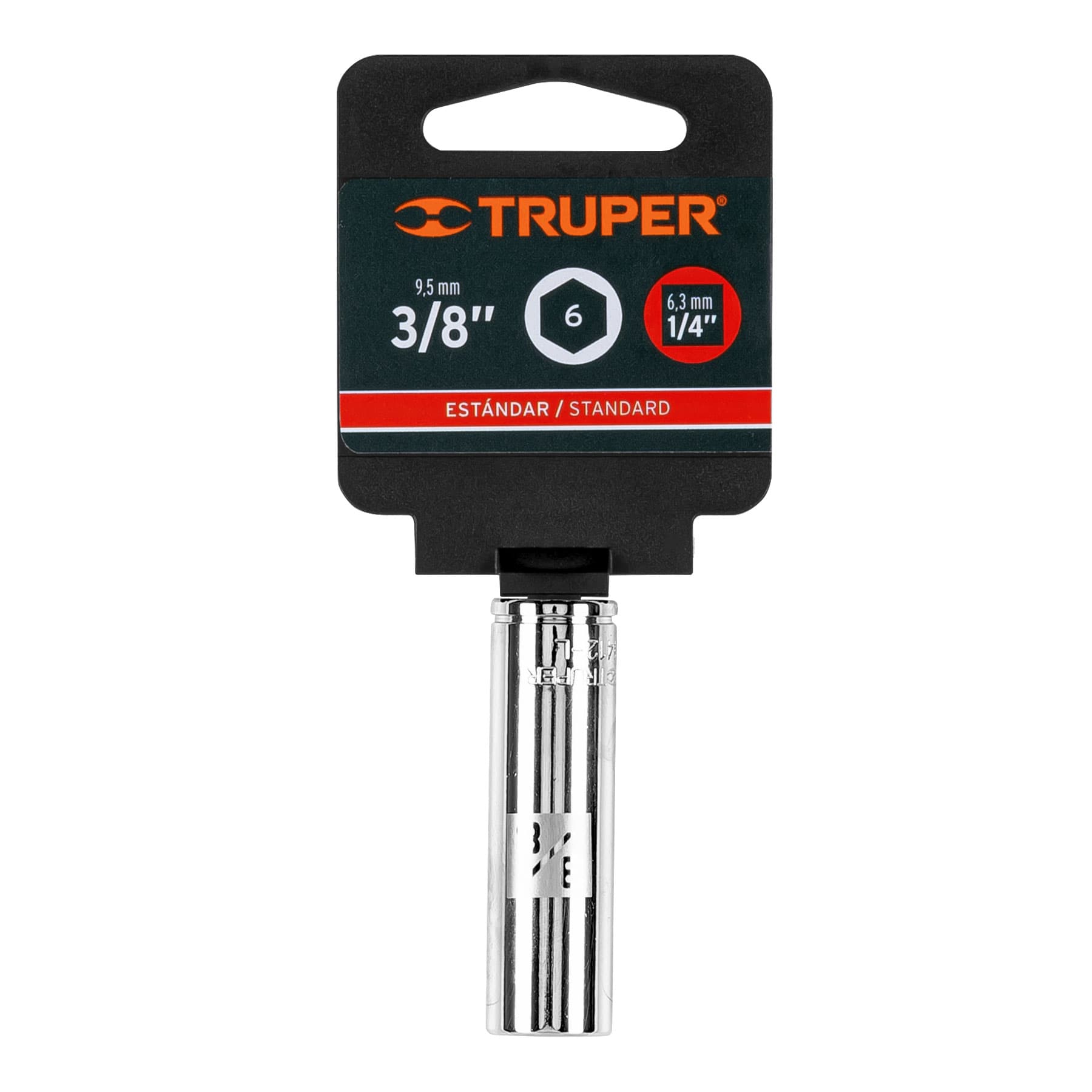 D-1412-L+E1 DADO LARGO DE 3/8", 6 PUNTAS, CUADRO 1/4" TRUPER D-1412L