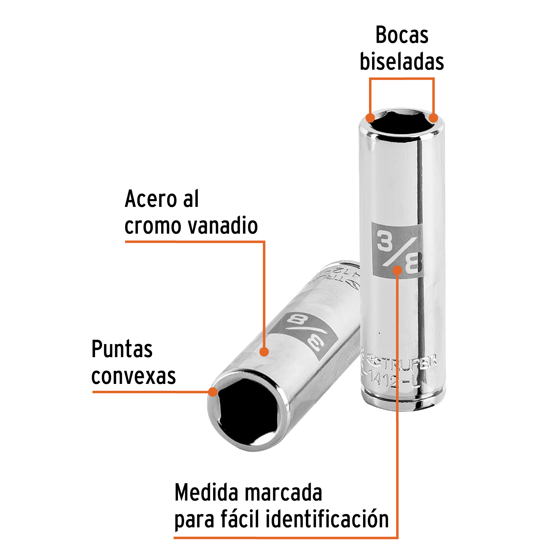 D-1412-L+FC1 DADO LARGO DE 3/8", 6 PUNTAS, CUADRO 1/4" TRUPER D-1412L - Imagen 2