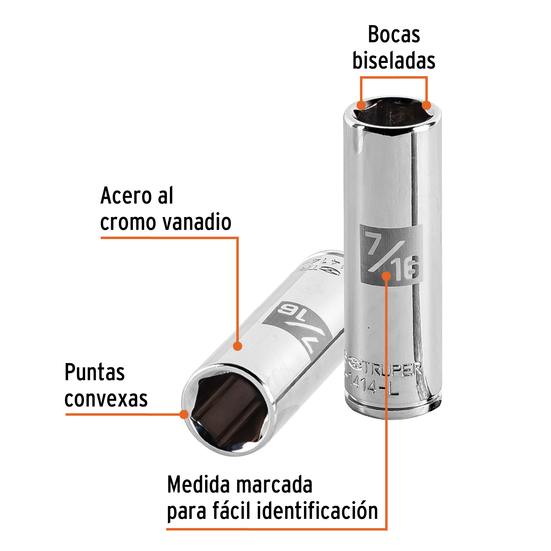 D-1414-L+FC1 DADO LARGO DE 7/16", 6 PUNTAS, CUADRO 1/4" TRUPER-1414L - Imagen 2