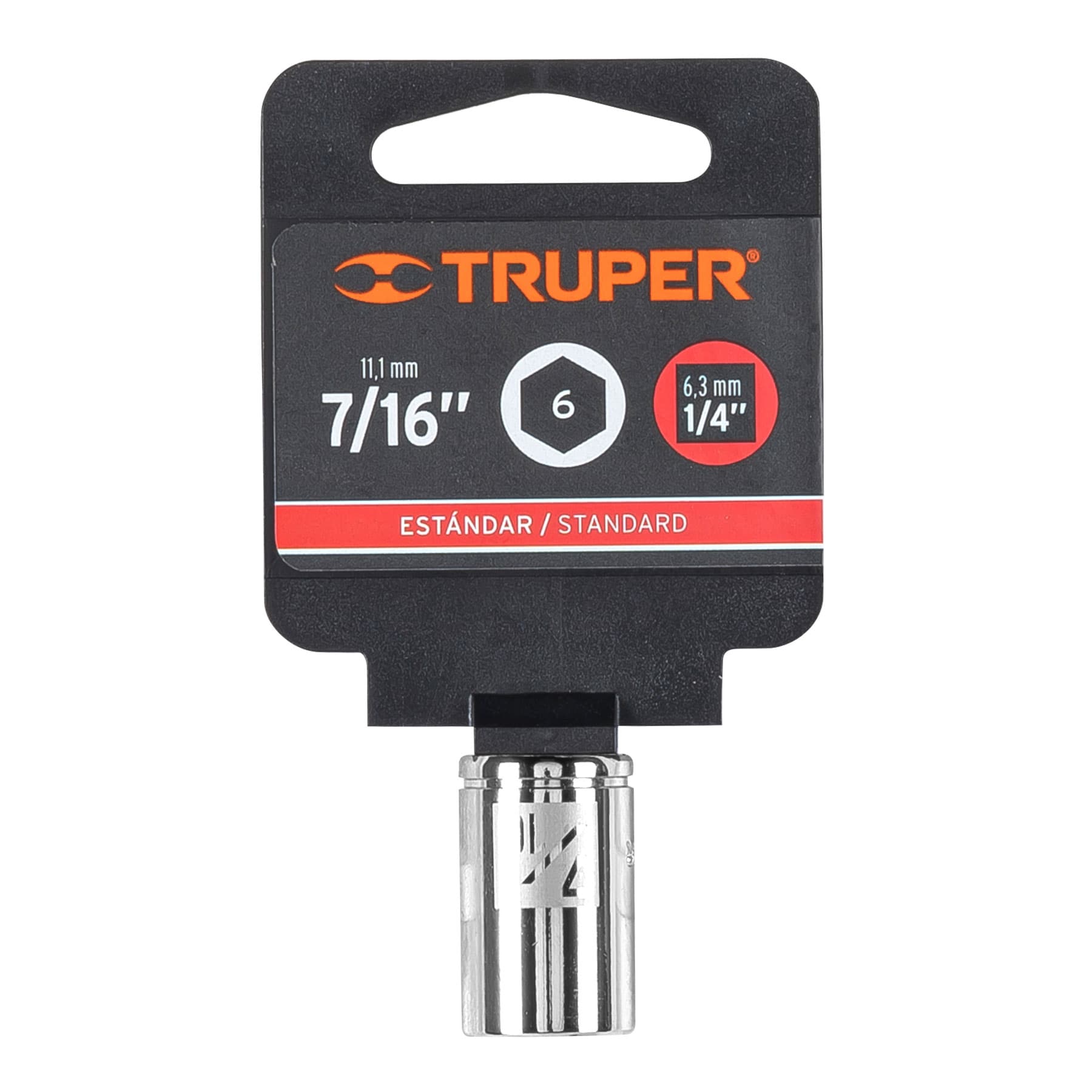 D-1414+E1 DADO DE 7/16", 6 PUNTAS, CUADRO DE 1/4" TRUPER D-1414
