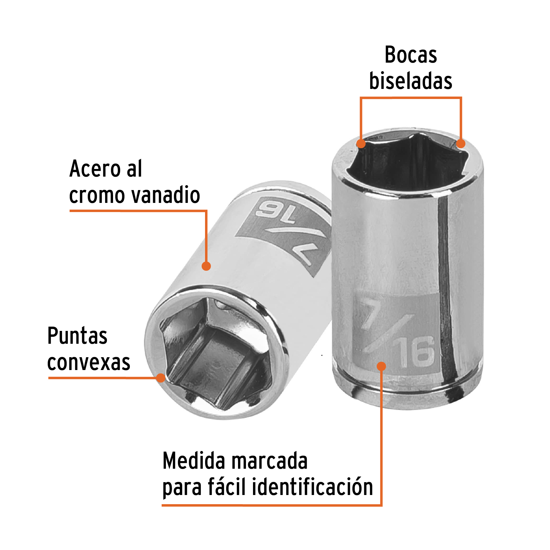 D-1414+FC1 DADO DE 7/16", 6 PUNTAS, CUADRO DE 1/4" TRUPER D-1414 - Imagen 2