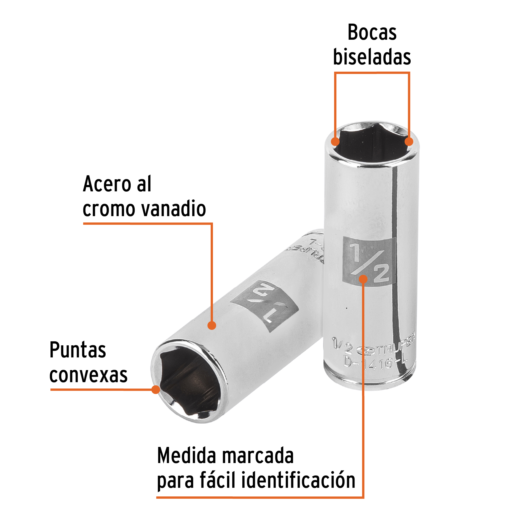 D-1416-L+FC1 DADO LARGO DE 1/2", 6 PUNTAS, CUADRO 1/4" TRUPER D-1416L - Imagen 2