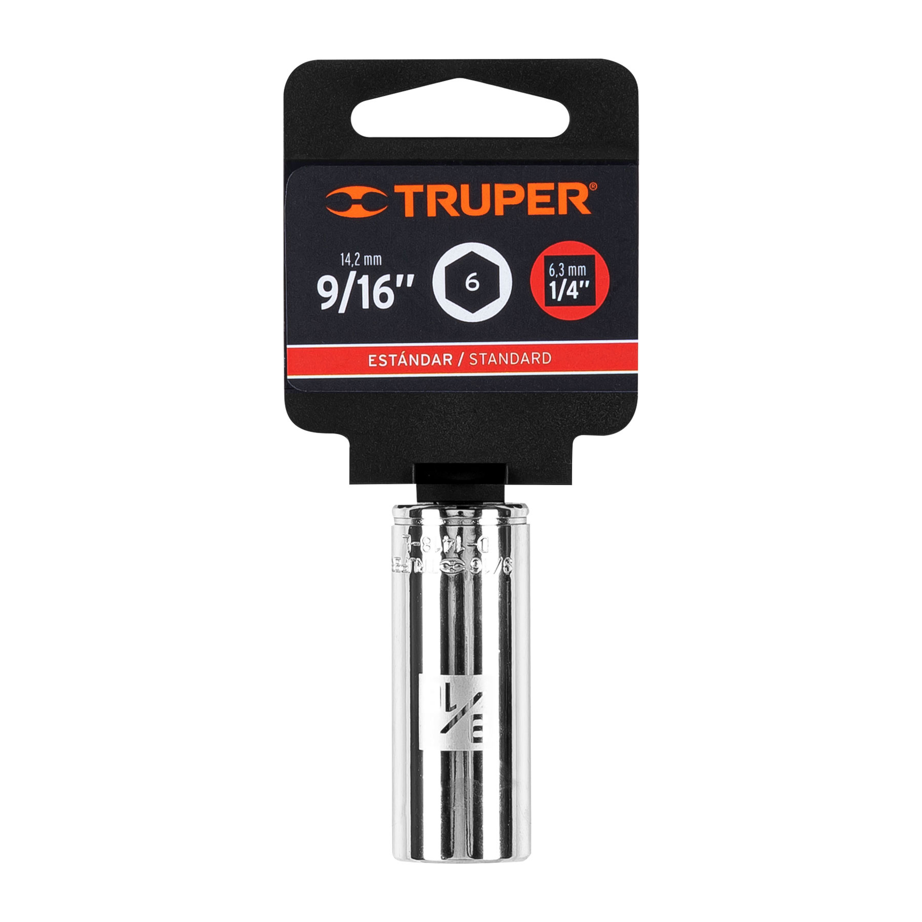D-1418-L+E1 DADO LARGO 9/16" 6 PUNTAS, CUADRO 1/4 TRUPER D-1418L