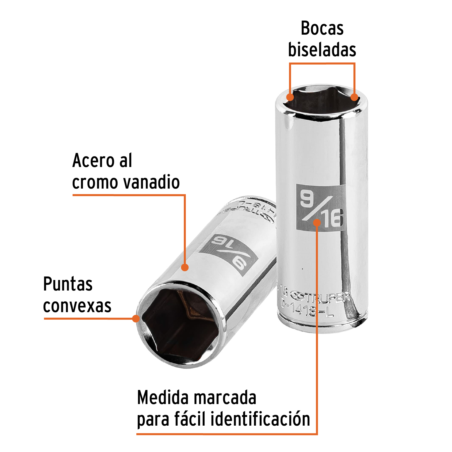 D-1418-L+FC1 DADO LARGO 9/16" 6 PUNTAS, CUADRO 1/4 TRUPER D-1418L - Imagen 2