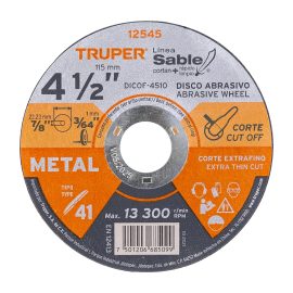 DISCO TIPO 41 DE 4-1/2" X 1mm CORTE FINO DE METAL,TRUPER DICOF-4510