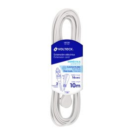 EXTENCIÓN ELECTRICA DOMESTICA 10m BLANCA CON CLAVIJA PLANA VOLTECK ED-10B