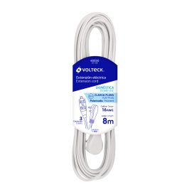 EXTENCIÓN ELECTRICA DOMESTICA 8m BLANCA CON CLAVIJA PLANA VOLTECK ED-8B