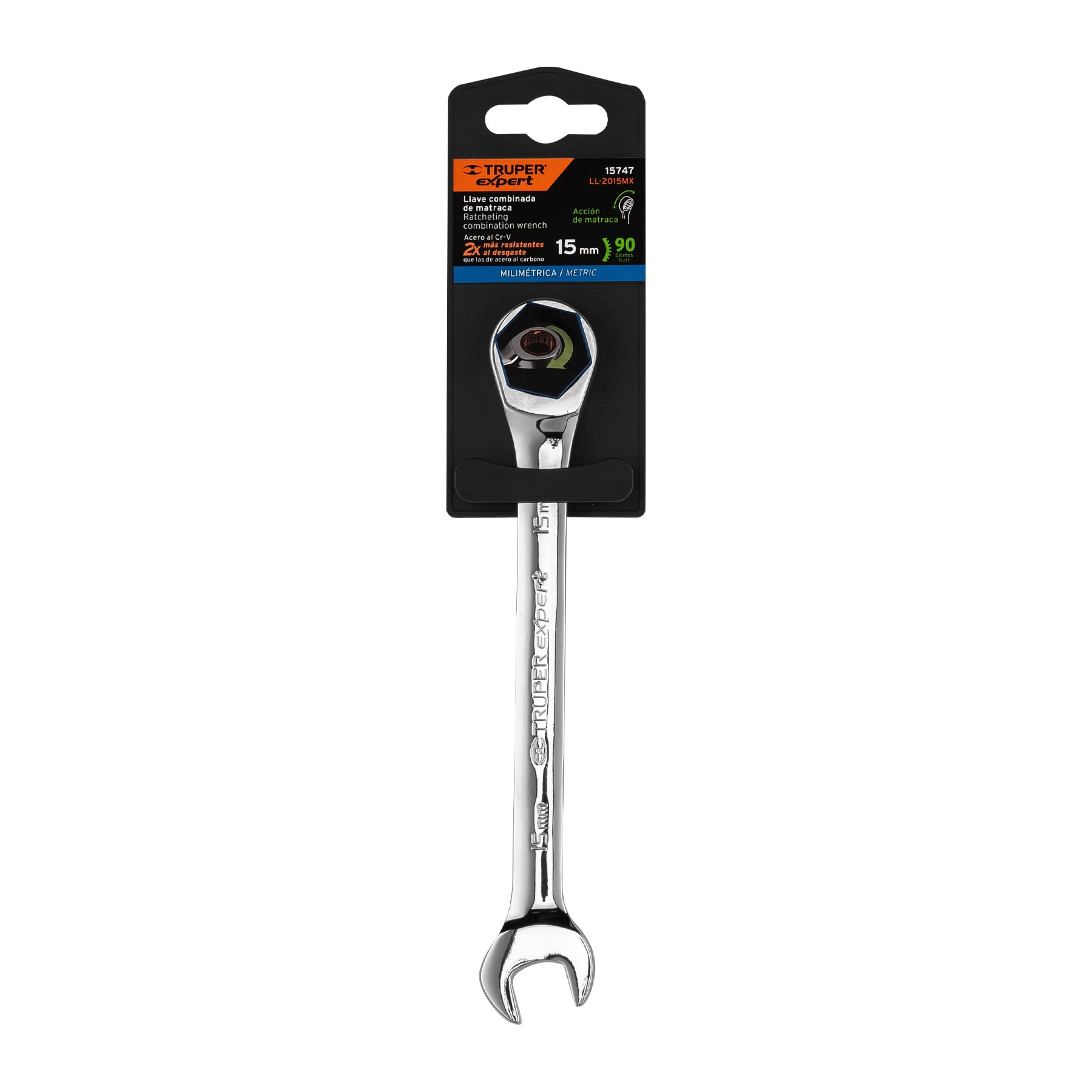 LL-2015MX+E1 LLAVE COMBINADA CON MATRACA 15MM X 194MM LARGO, EXPERT, TRUPER LL-2015MX