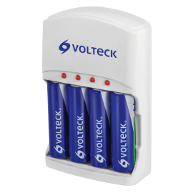 cargador de pilas, aa,aaa y 9v, incluye 4 pilas aa volteck ca re 9