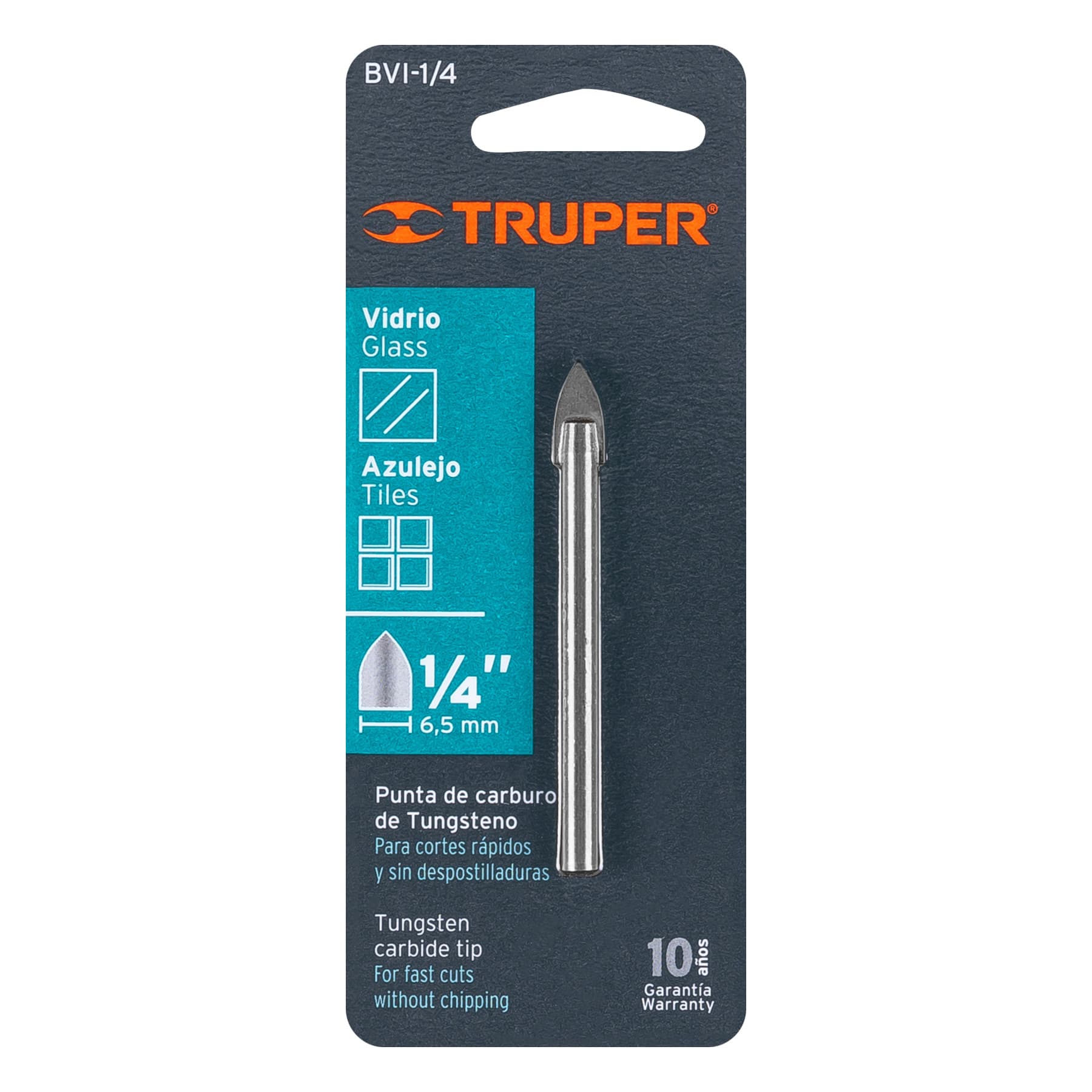 punta truper 1 Broca para vidrio y azulejo de 1/4", Truper
